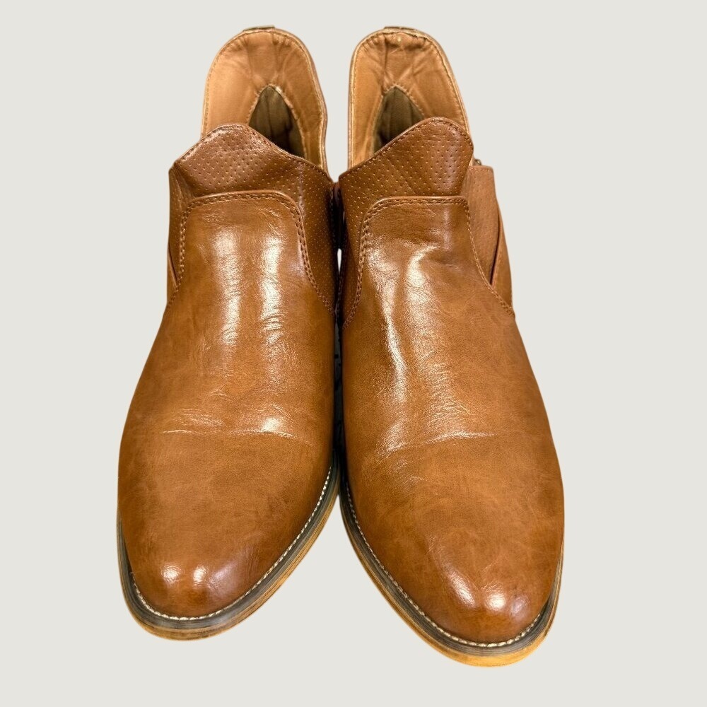 93 Vintage Devon Cognac Brown Perforated Ankle Booties Pointed Toe Size 8M